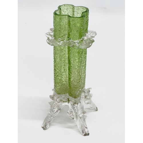 367A - 3 pieces of Late 19th Century coloured glassware. Uranium glass vase 25.5cm.