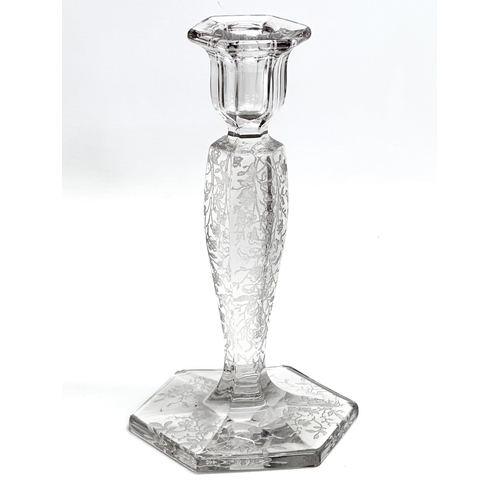 351 - An Early 20th Century Fostoria etched glass candlestick. Circa 1920. 10x20cm