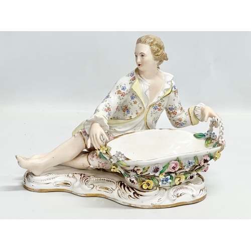 344 - John Bevington. A large Late 19th Century hand painted pottery figurine sweetmeat basket by John Bev... 