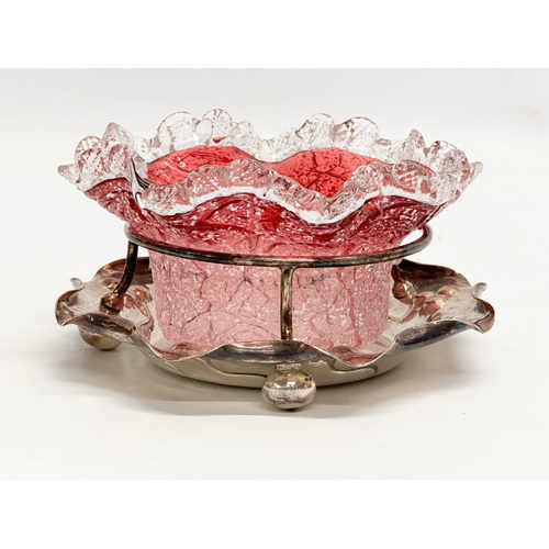 366A - J. H. Hobbs, Brockunier & Co. A Late 19th Century Snowstorm Rubina glass bowl on silver plated stand... 