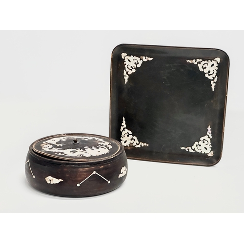 360 - An Early 20th Century East Asian lacquered box with matching tray and mother of pearl inlay. Tray 22... 