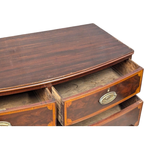 807 - A George III inlaid mahogany oak lined bow front chest of drawers. Circa 1800. 105x52x98cm (3)