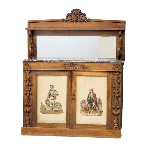 814 - A William IV rosewood and marble top chiffonier with 2 Victorian woolwork panels on doors. Circa 183... 