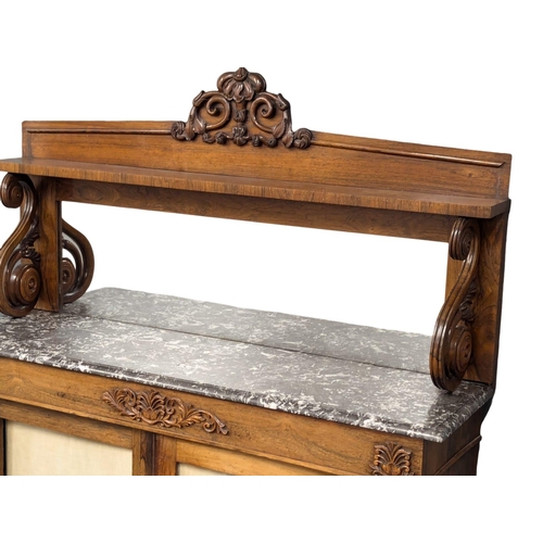 814 - A William IV rosewood and marble top chiffonier with 2 Victorian woolwork panels on doors. Circa 183... 