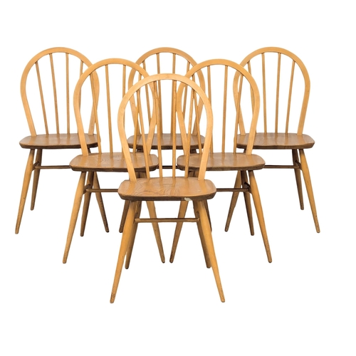 817 - A set of 6 Ercol Mid Century Blonde elm and beech chairs. Model 400. 2