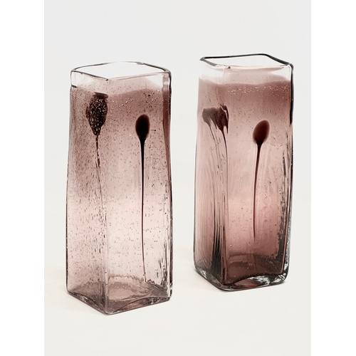 381 - A pair of large 20th Century blown glass vases. 10x10x30cm.