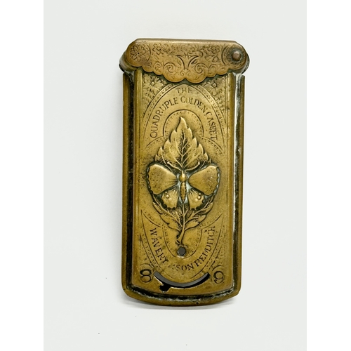 50 - A Late 19th Century Quadruple Golden Casket brass needle case. W. Avery & Son. 7cm