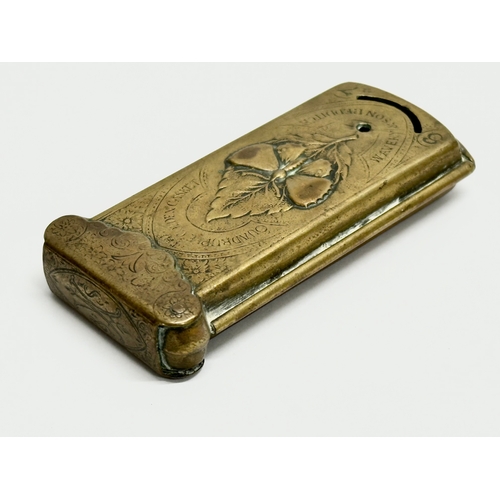 50 - A Late 19th Century Quadruple Golden Casket brass needle case. W. Avery & Son. 7cm