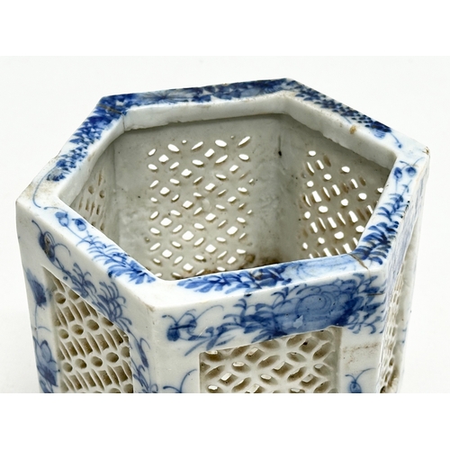 246B - An Early 20th Century Japanese blue and white pierced pottery planter. Late Meiji/Early Taishō Perio... 