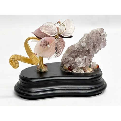 370A - An amethyst and gemstone bonsai tree with going metal stem on base. 17x10x14cm