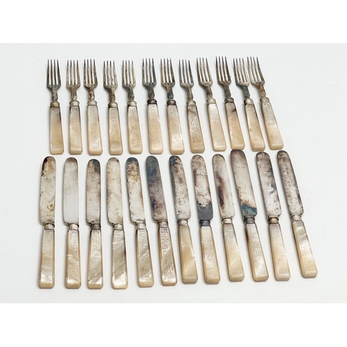 370C - An Early 20th Century silver plated cutlery set with Chinese style mother of pearl handles.