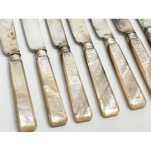 370C - An Early 20th Century silver plated cutlery set with Chinese style mother of pearl handles.