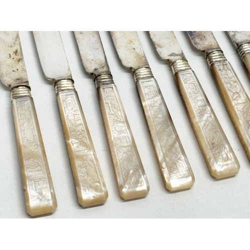 370C - An Early 20th Century silver plated cutlery set with Chinese style mother of pearl handles.