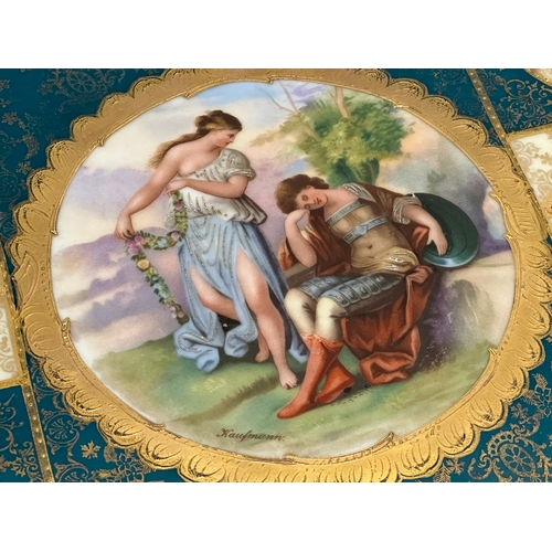 246I - Angelica Kaufmann. A 19th Century ‘Royal Vienna’ hand painted tray. Signed Kaufmann. With beehive/sh... 