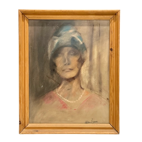 360C - Alan Beers. Oil on board. Portrait of a Lady. 37cm x 48cm. Frame 44cm x 55cm.