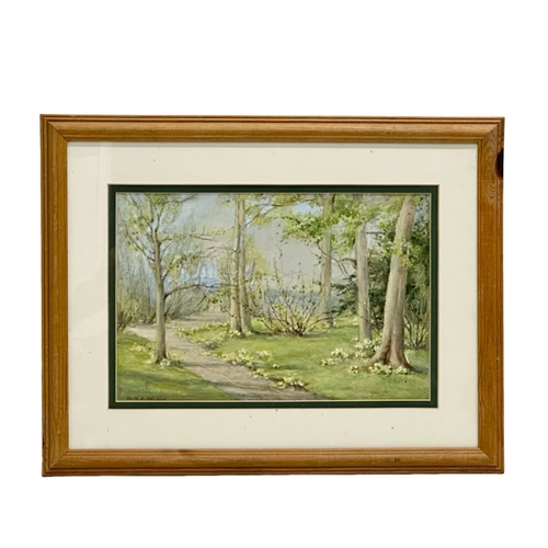 360J - Edith Alice Andrews. Watercolour drawing. Forest Path. 30cm x 20cm. Frame 45cm x 35cm.