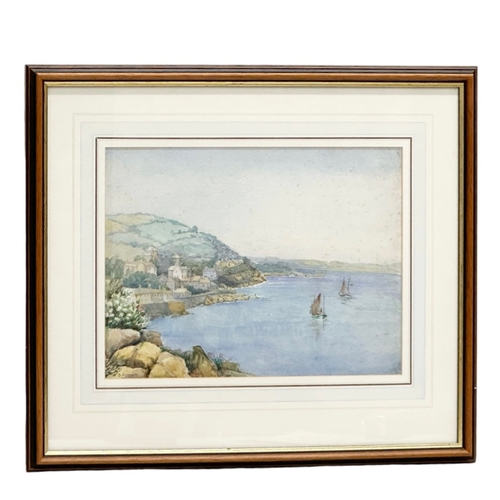 380B - D. Pritchett. Watercolour drawing. Mousehole Cornwall. 37cm x 27cm. Frame 56cm x 47.5cm.