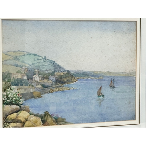 380B - D. Pritchett. Watercolour drawing. Mousehole Cornwall. 37cm x 27cm. Frame 56cm x 47.5cm.