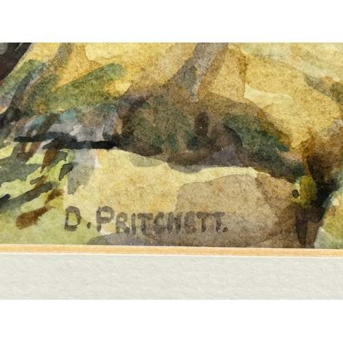 380B - D. Pritchett. Watercolour drawing. Mousehole Cornwall. 37cm x 27cm. Frame 56cm x 47.5cm.