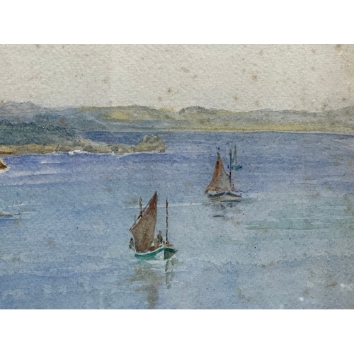 380B - D. Pritchett. Watercolour drawing. Mousehole Cornwall. 37cm x 27cm. Frame 56cm x 47.5cm.