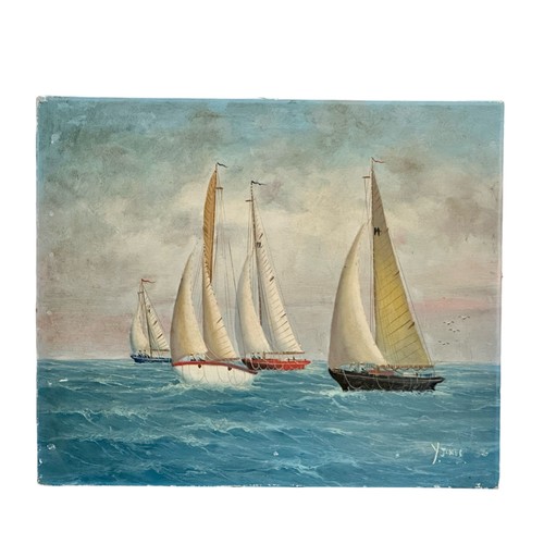 350B - Y. Jones. Oil on canvas. Sailing Boats. 61cm x 51cm