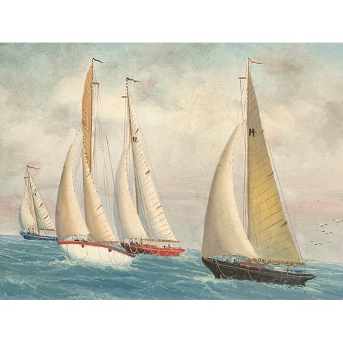 350B - Y. Jones. Oil on canvas. Sailing Boats. 61cm x 51cm