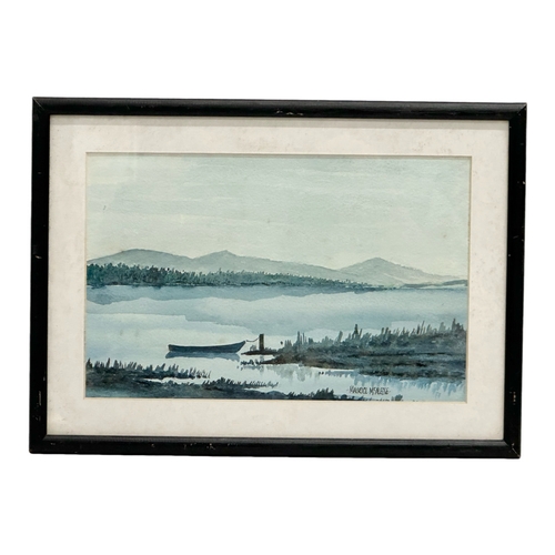 328A - Maurice McAleese. Watercolour drawing. My Boat on the Lake. 24cm x 16cm. Frame 31cm x 22cm.