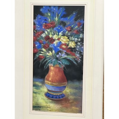 350C - Anthony Orme. A pastel on paper. Still Life flowers. 24x50cm. Frame 60x87cm.