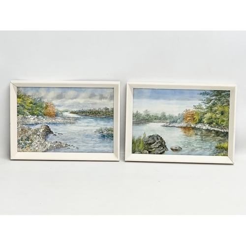 350D - Margaret Allingham. 2 watercolour river scenes, by Margaret Allingham. 24x17cm. Frame 27x19.5cm