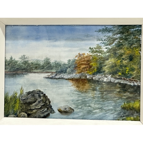 350D - Margaret Allingham. 2 watercolour river scenes, by Margaret Allingham. 24x17cm. Frame 27x19.5cm