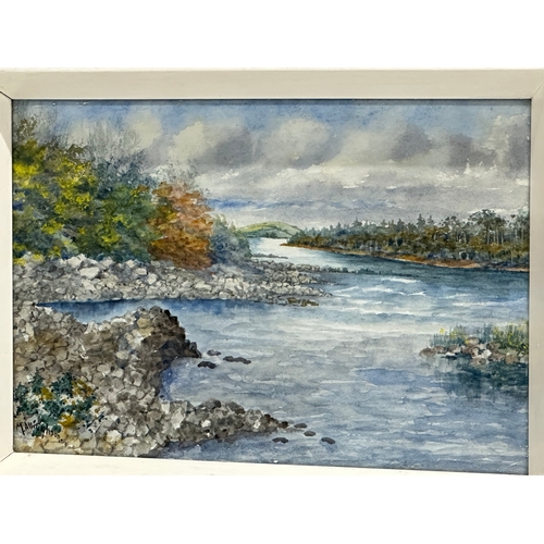 350D - Margaret Allingham. 2 watercolour river scenes, by Margaret Allingham. 24x17cm. Frame 27x19.5cm