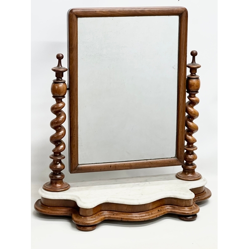 350H - A large Victorian mahogany and marble dressing mirror. 67x76cm