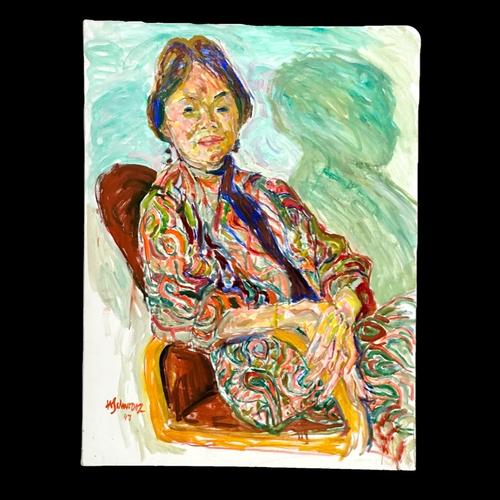 350I - Hans Schwarz (1922 - 2003) Oil on canvas. Chinese Lady. Dated 1997. 86cm x 114.5cm.