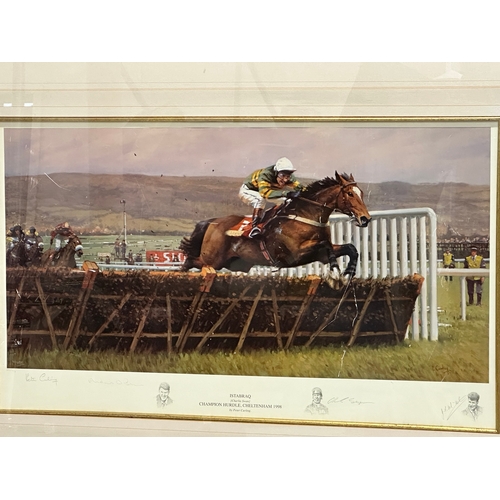 423E - A large signed Peter Curling ‘Champion Hurdle Cheltenham’ print. 1998. Istabraq. Signed by Peter Cur... 