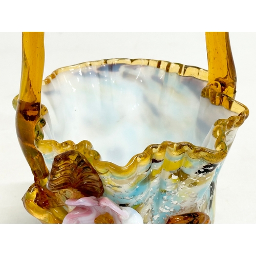 61 - A Late 19th Century glass Bon Bon basket, with amber glass handle. Possibly Stevens & Williams. 12x1... 