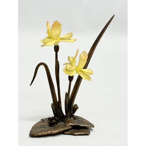 63 - 2 Albany Fine China flowers with bronze bases. 11cm