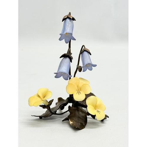 63 - 2 Albany Fine China flowers with bronze bases. 11cm