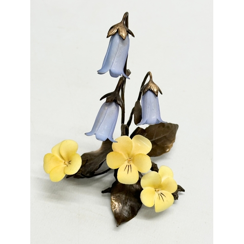 63 - 2 Albany Fine China flowers with bronze bases. 11cm