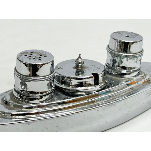 68 - A 1930’s Art Deco chromed ocean liner cruet set. 21cm