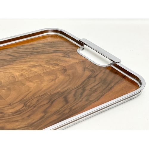 69 - A 1930’s Art Deco figured walnut ‘Chromo’ tray by Besway. 59x37cm