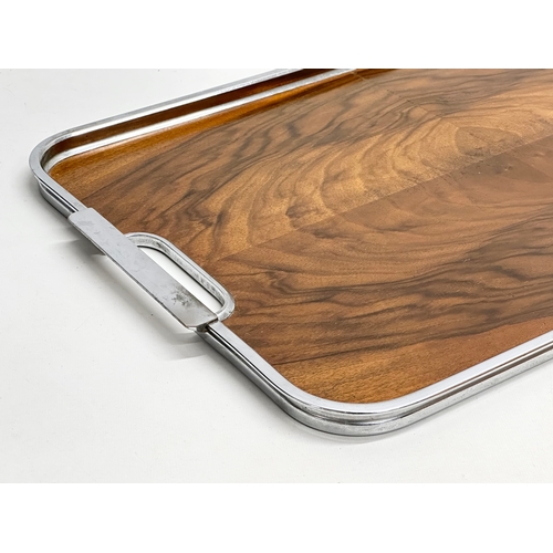 69 - A 1930’s Art Deco figured walnut ‘Chromo’ tray by Besway. 59x37cm