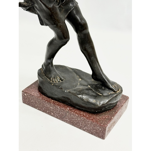 70 - A Late 19th/Early 20th Century bronze sculpture on marble base. 20x11x40cm