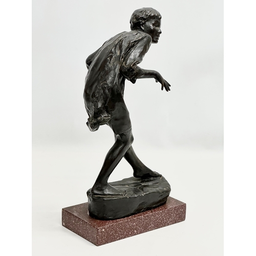 70 - A Late 19th/Early 20th Century bronze sculpture on marble base. 20x11x40cm