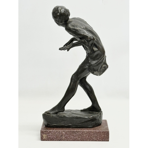 70 - A Late 19th/Early 20th Century bronze sculpture on marble base. 20x11x40cm