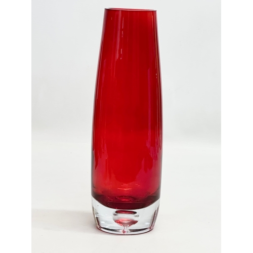 141 - 2 pieces of Late 20th Century, 1970’s Polish ruby glass by Krosno. A bowl and vase. 24cm. 17x11.5cm.