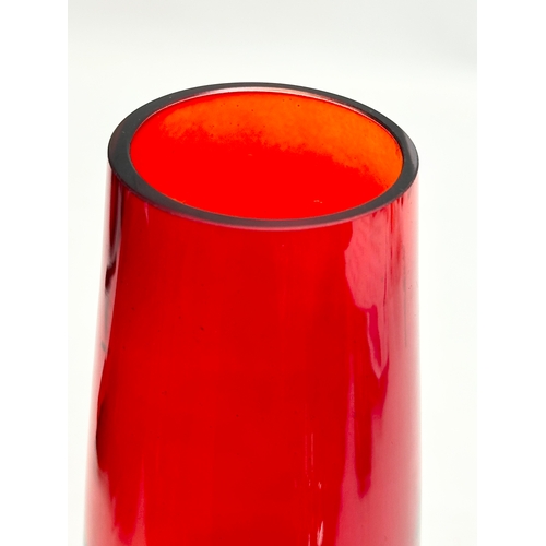 141 - 2 pieces of Late 20th Century, 1970’s Polish ruby glass by Krosno. A bowl and vase. 24cm. 17x11.5cm.