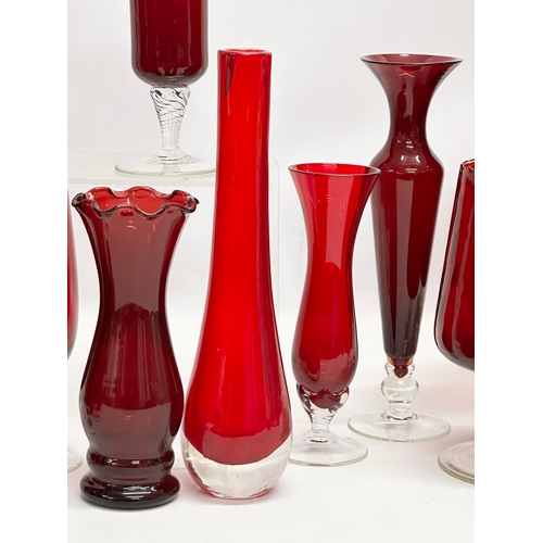 142 - A collection of 20th Century ruby glass.