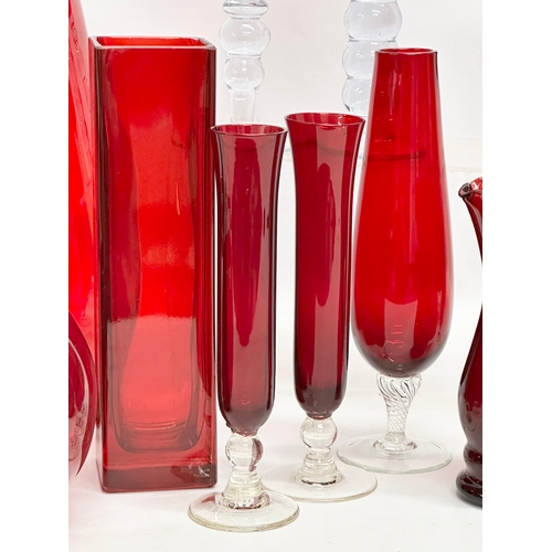 142 - A collection of 20th Century ruby glass.