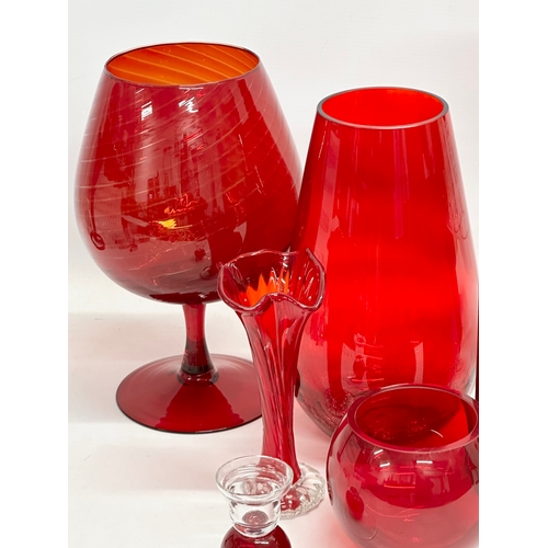 142 - A collection of 20th Century ruby glass.