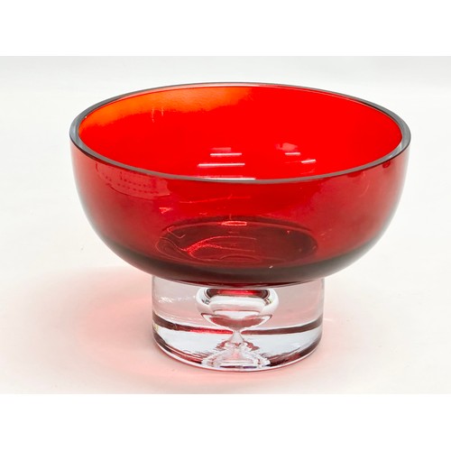 141 - 2 pieces of Late 20th Century, 1970’s Polish ruby glass by Krosno. A bowl and vase. 24cm. 17x11.5cm.